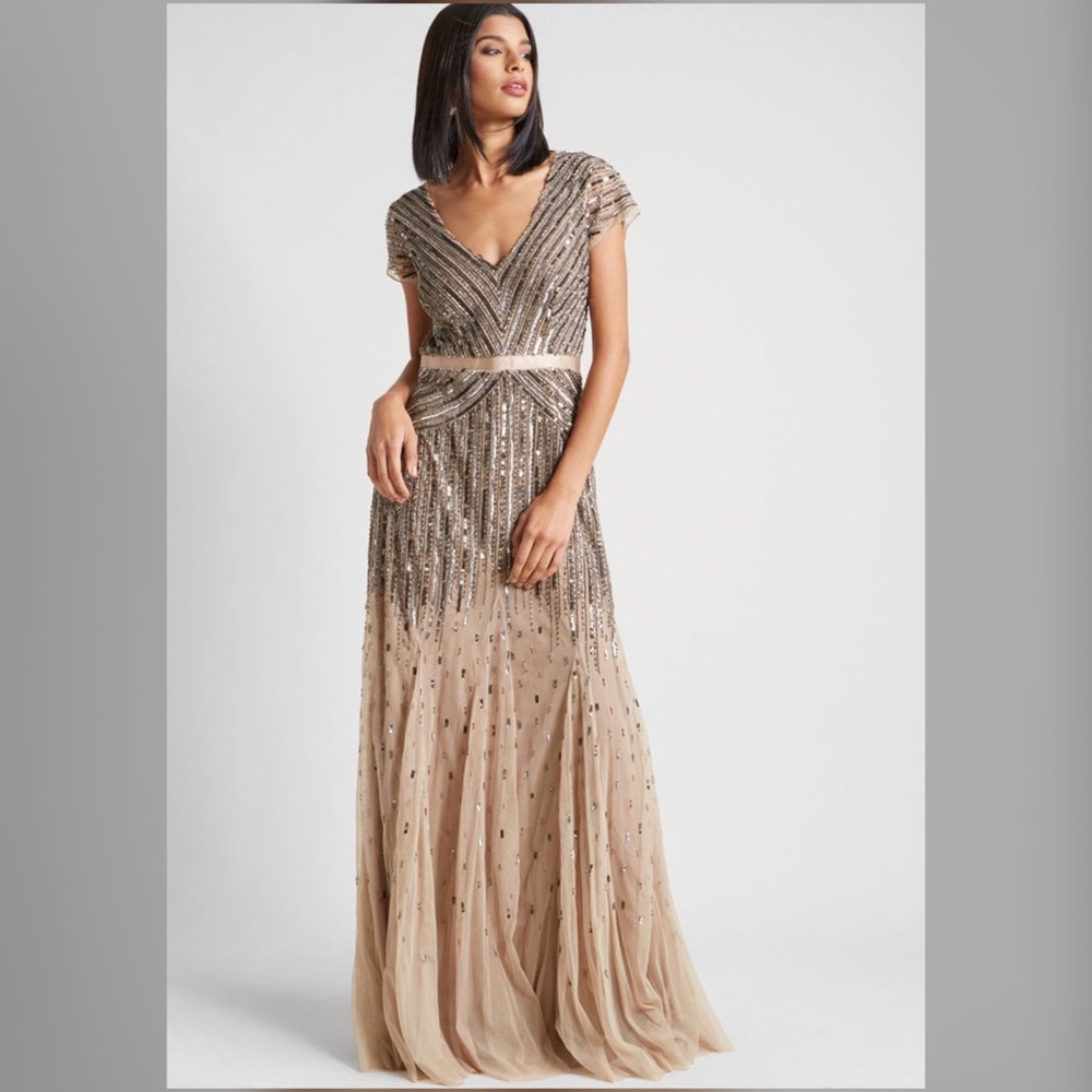 Adrianna Papell floor length beaded formal gown